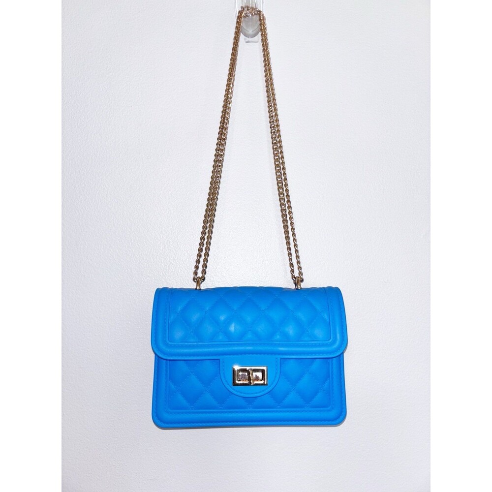 Powder Blue PVC Purse Bag Gold Chain Strap